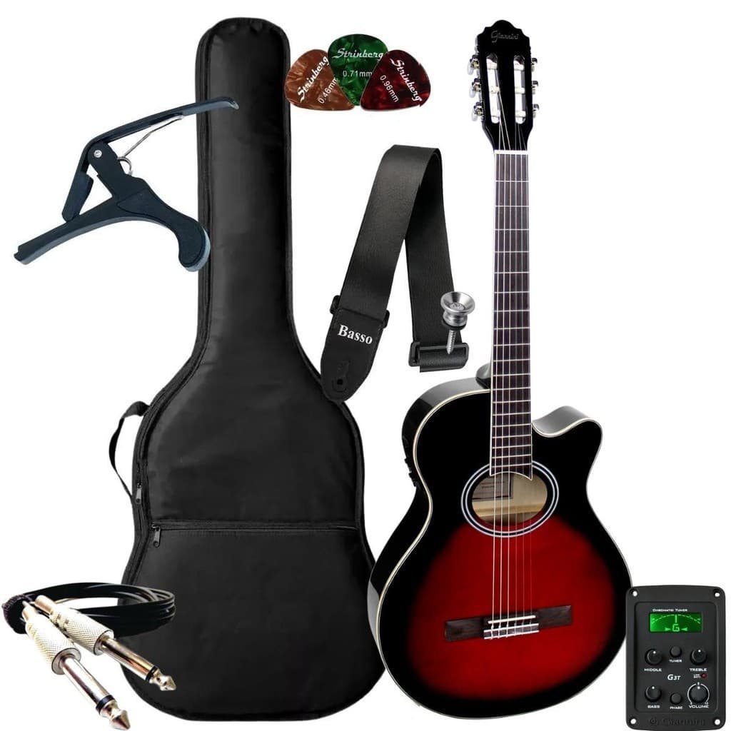 Kit Violão Giannini Elétrico Mini Jumbo Gnf1d Ceq Nylon + Acessórios