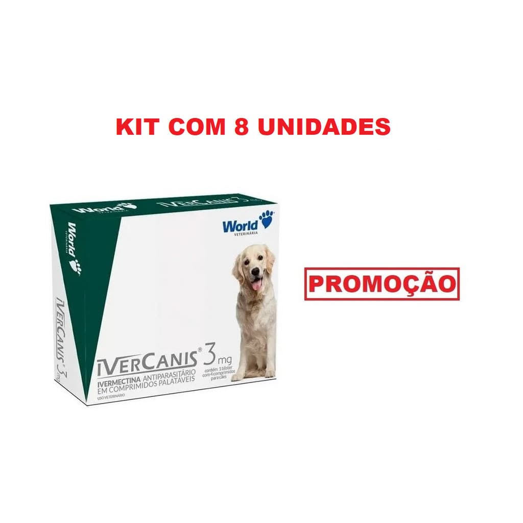 Kit 8 Unidades Remédio Para Carrapato, Pulga e Sarna Ivercanis 3mg 4 Comprimidos World