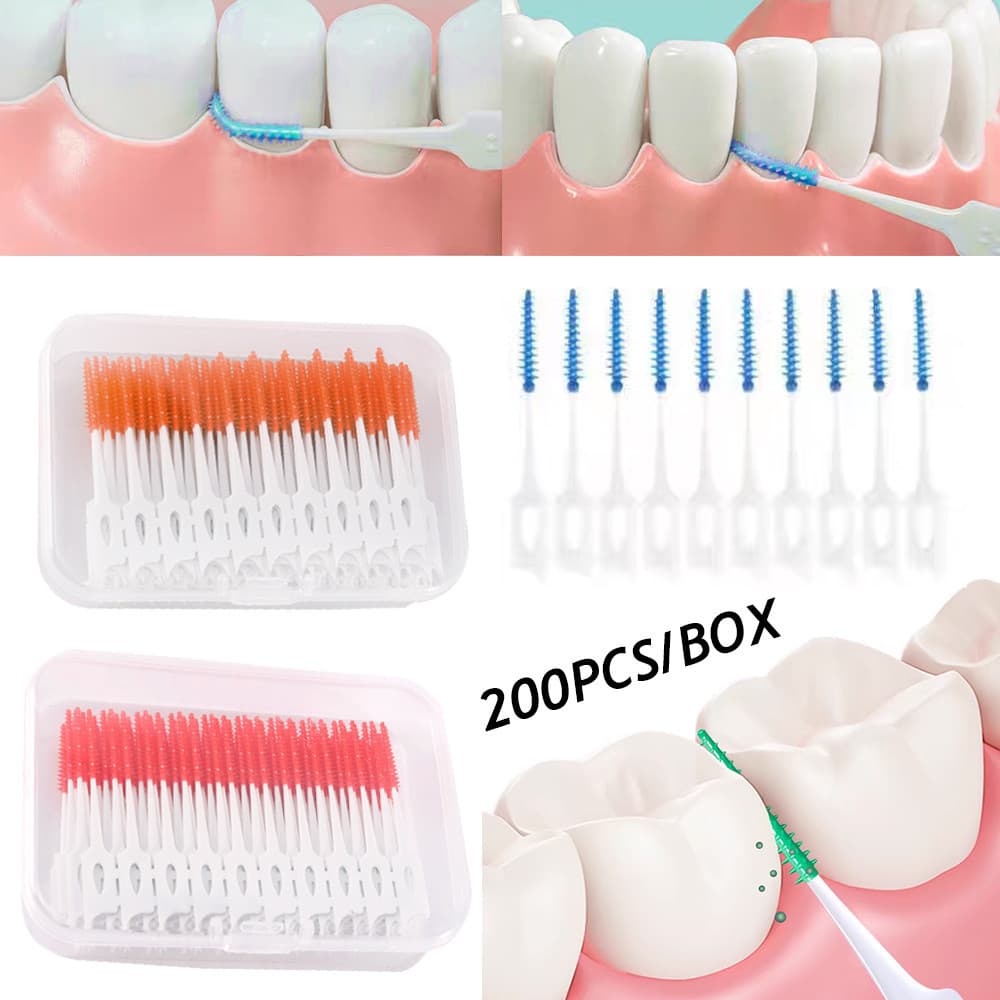 200PCS Fio Dental Limpeza Oral Palito Silicone Escovas Interdentais Higiênicas