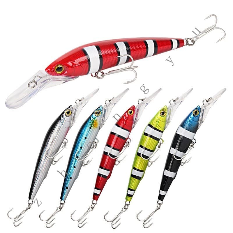 Isca Artificial Isca Longa Fundição Mergulho Profundo Tábua de Língua Longa Big Minnow 18.1cm42.5g com Três Anzóis + Simulação de Contas de Anel Falsas Isca
