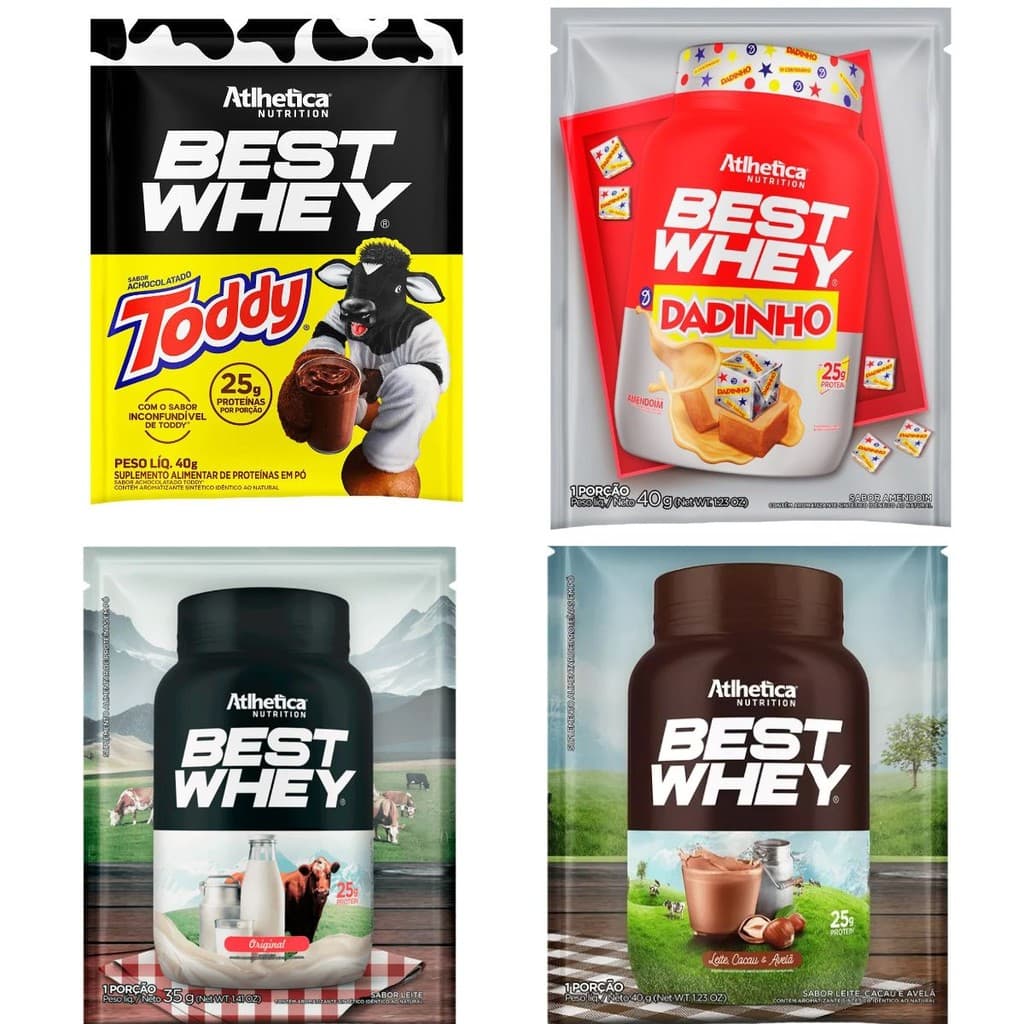 4X Best Whey Protein 3w em Sachê Individual Isolado Concentrado Hidrolizado