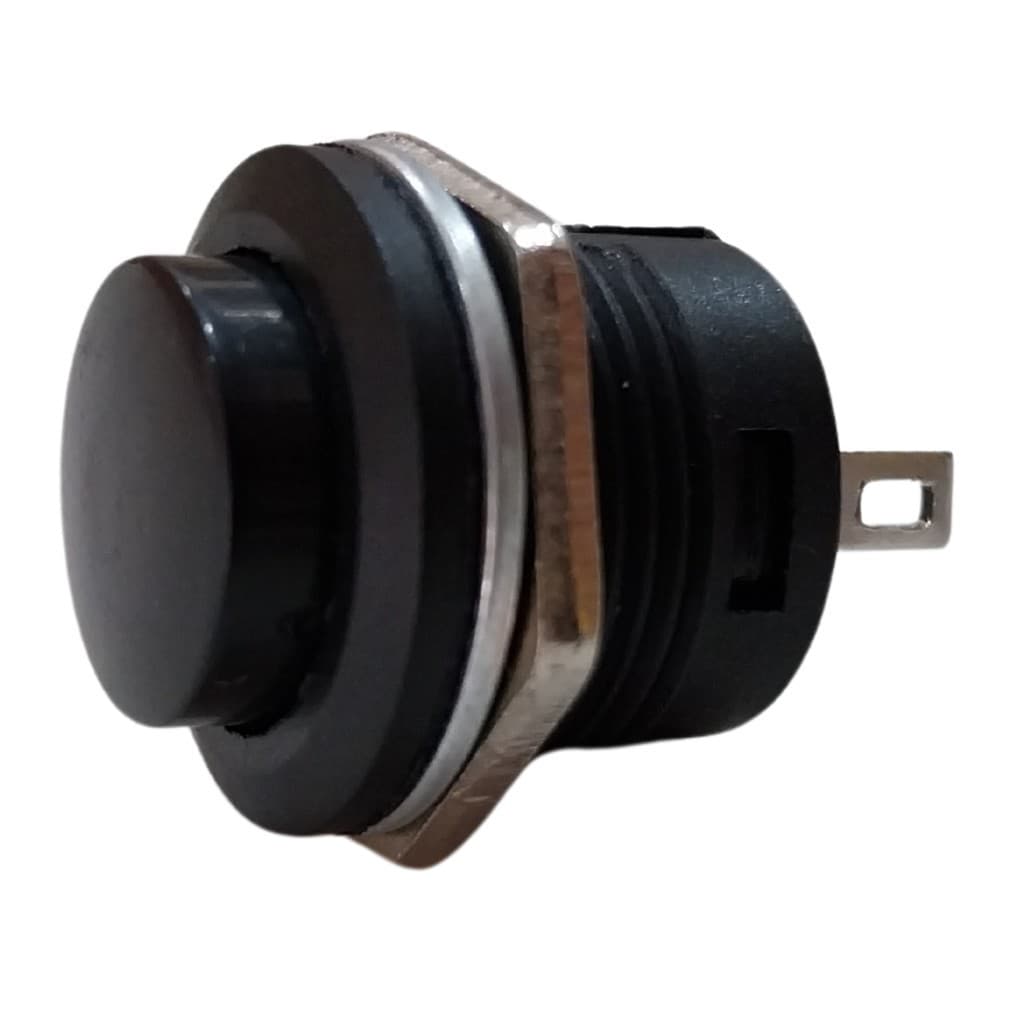 BOTÃO PULSO PRETO TIPO START BUJÃO SEM TRAVA R13-507 PT BUZINA MOTO REDONDO UNIVERSAL USO GERAL