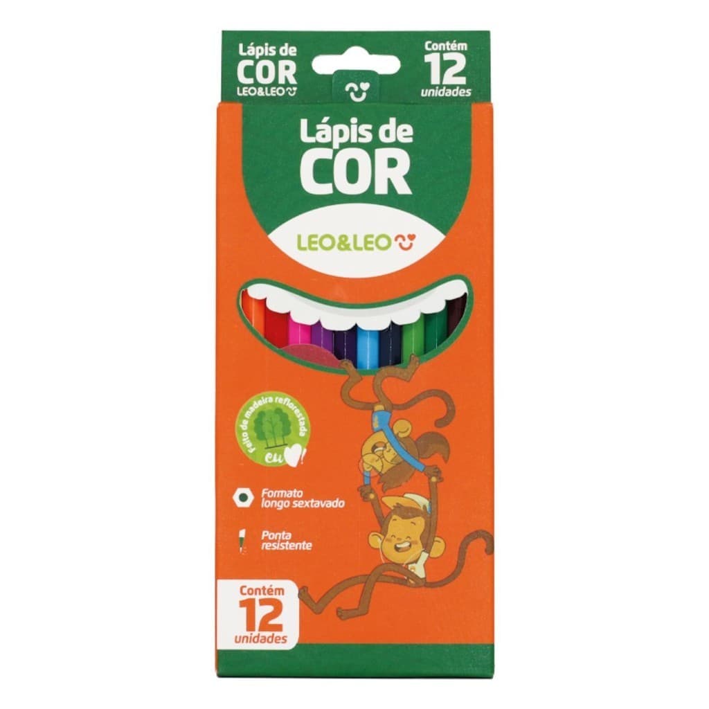 LAPIS DE COR MINA MACIA E RESISTENTE SEXTAVADO 12 CORES VIVAS - LEONORA