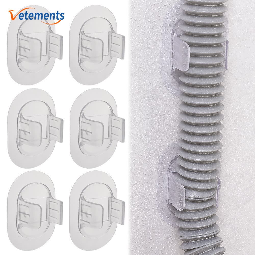 4 Pcs Máquina De Lavar Roupa Auto-Adesiva Sem Furadeira Suporte De Mangueira De Drenagem Grampo De Fixação De Tubo Branco