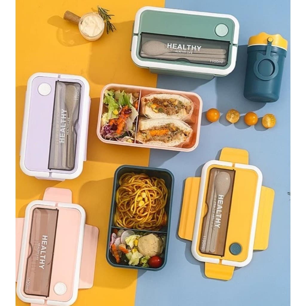 Marmita Com Divisória Para Talheres Alta Qualidade Resistente 1000ml Marmibox Livre de BPA Vem com uma colher e um garfo