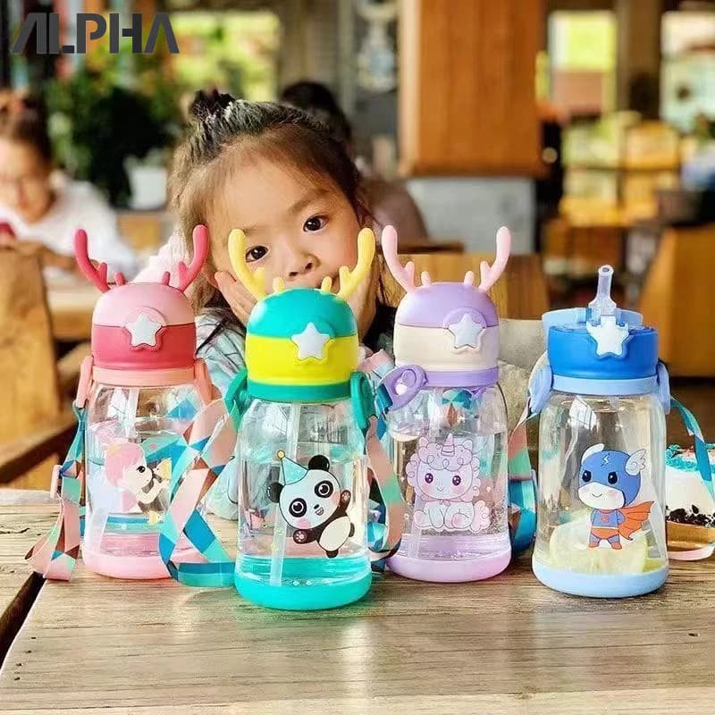 Garrafa de Água Alce Portátil Infantil Com Desenho Multicolorido