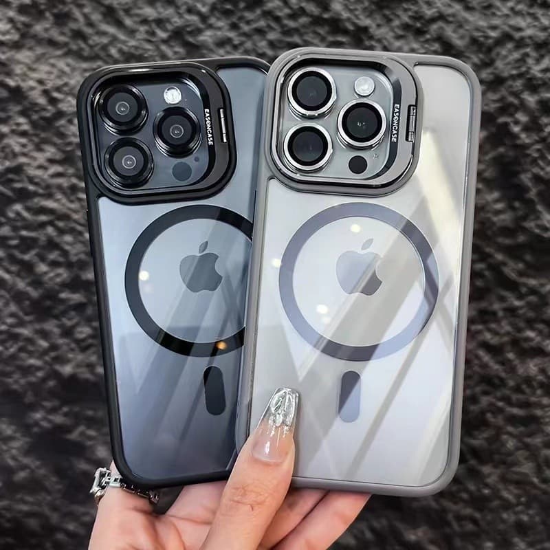 Lente De Metal Anel Suporte Magnético Caso Telefone Para iPhone 15 14 13 12 16 Pro Max Proteção Transparente