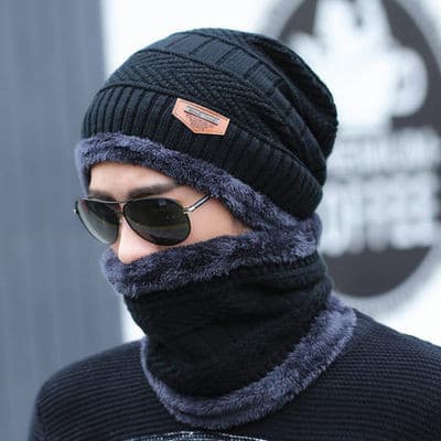 Conjunto Touca Forrada + Cachecol Unissex Para Inverno