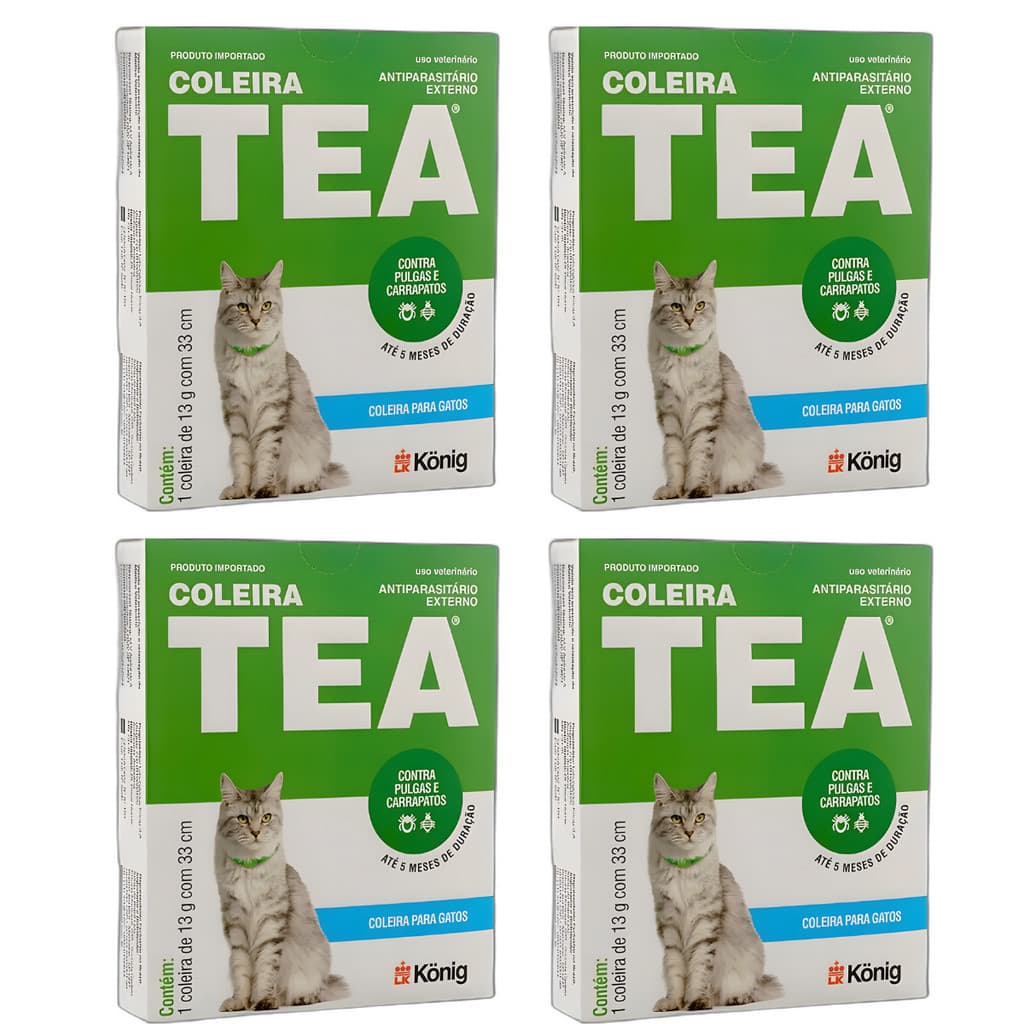 Coleira Tea 327 Antipulgas Para Gatos 13g 33cm Kit 4 Unidades