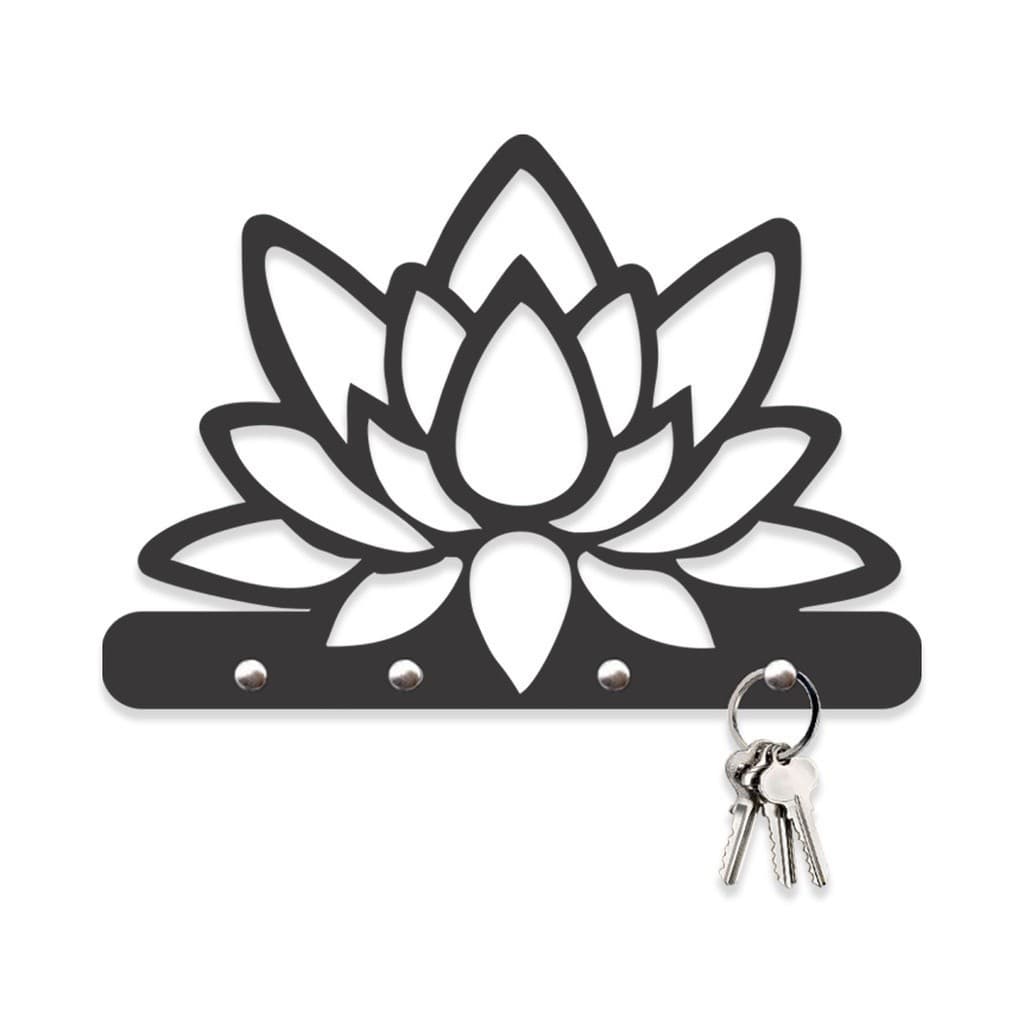 Porta Chaves Flor de Lótus em Mdf Vazado de 3mm Preto Fosco