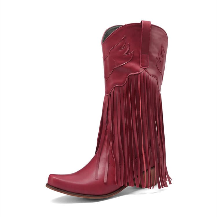 Botas, sapatos femininos retrô europeus e americanos, botas de franja feitas à mão