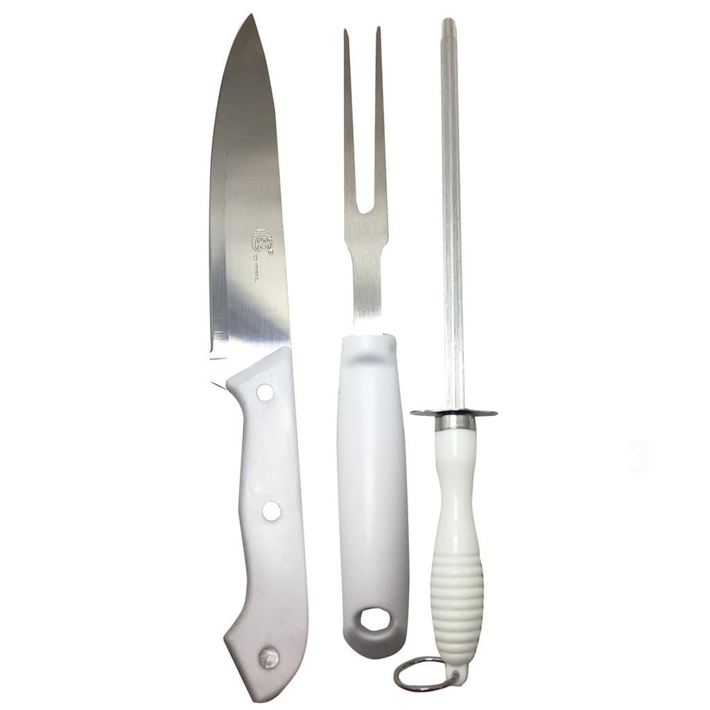 KIT DE FACA GARFO E CHAIRA 3 PEÇAS KIT CHURRASCO