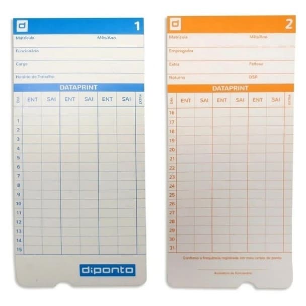 Cartão de ponto diponto dataprint laranja e azul