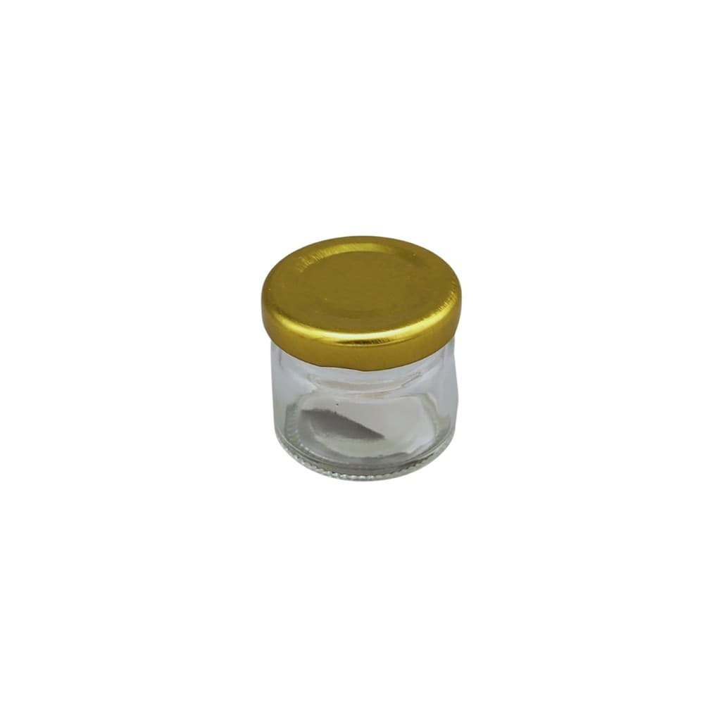 POTE DE VIDRO 25ML  C/ TAMPA DE ROSCA DOURADA  20142