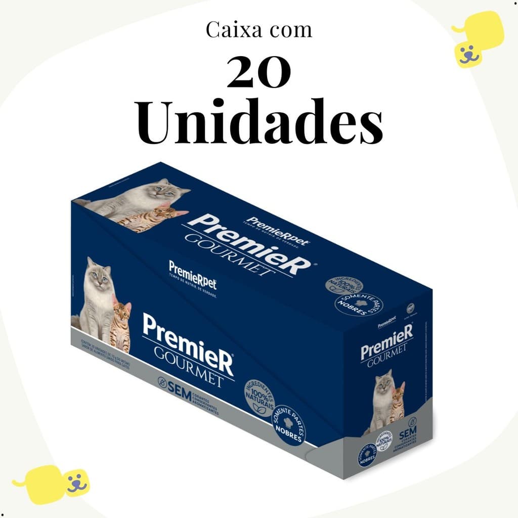 Kit 20 Sachês Premier Gourmet Gatos Adultos Filhotes Sachê Gatos Castrados Alimento Úmido Gato 70g