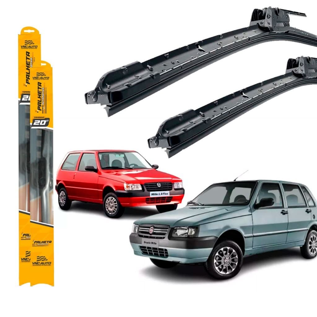 Par de Palhetas Limpador De Parabrisa Dianteiro + Traseiro Para Fiat Uno Mille 1984 Até 2013
