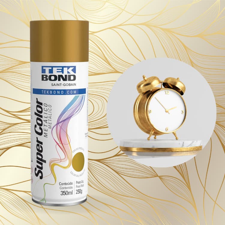 Tinta Spray Ouro SuperColor Metálico 350ml Tekbond Aerossol Secagem Rápida Gesso Cerâmica Aerosol