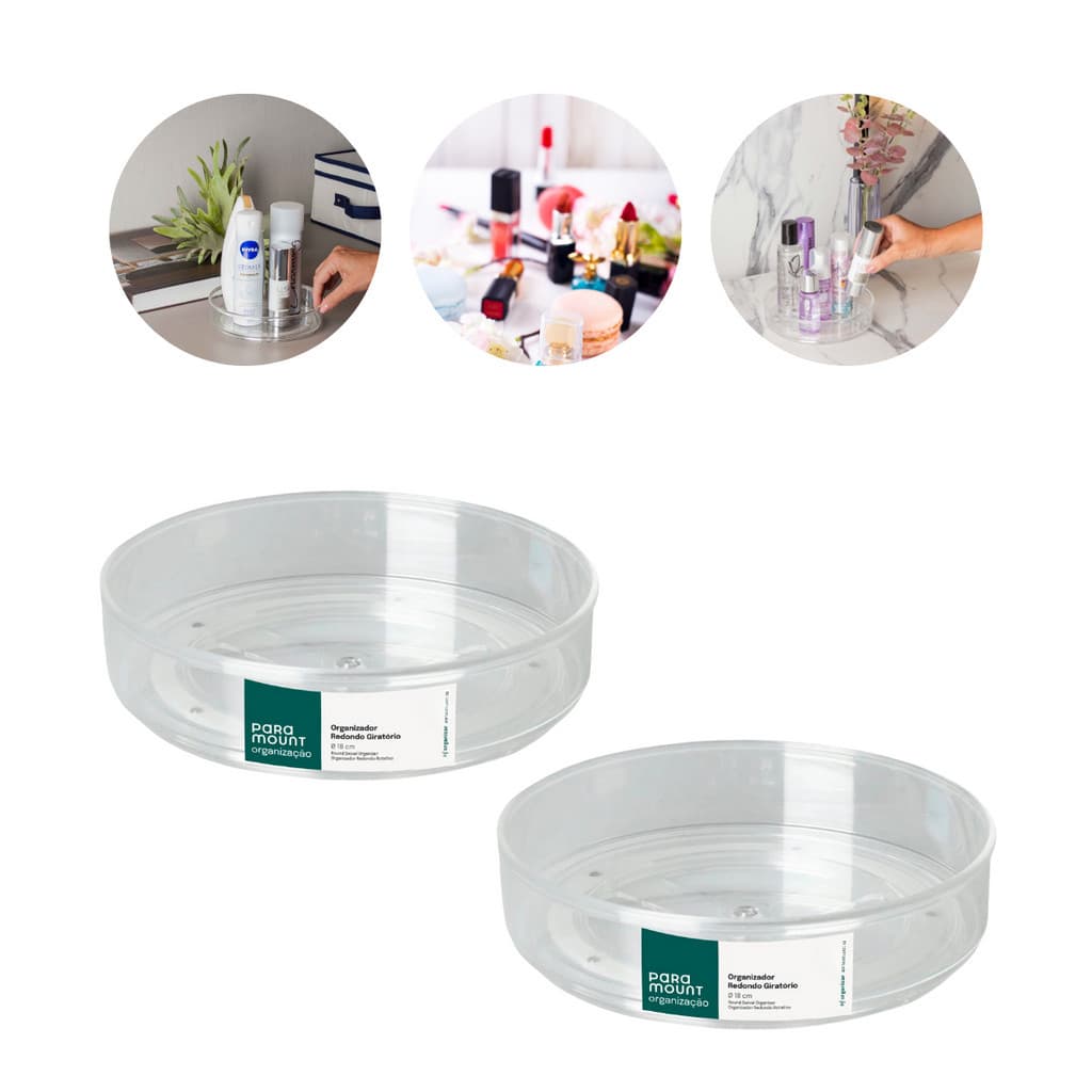 Organizador Redondo Giratório de Acrílico C/2 18cm Cosméticos Maquiagem Perfumes