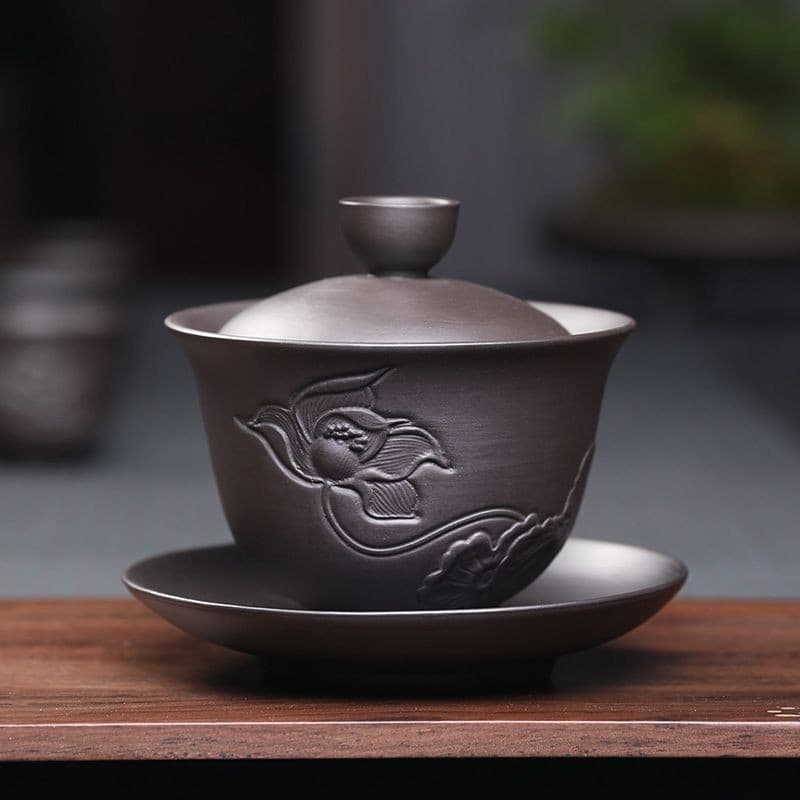 Zisha Sancai Lid Straw, Conjunto de Chá Kung Fu Cerâmico, Si Purple Sancai Gaiwan Conjunto de Chá Kung Fu Cerâmico Conjunto de Chá Kung Fu Cerâmico Conjunto de Chá Kung Fu Torrado Chávena de Chá Retro Separador de Chá Doméstico 2.18