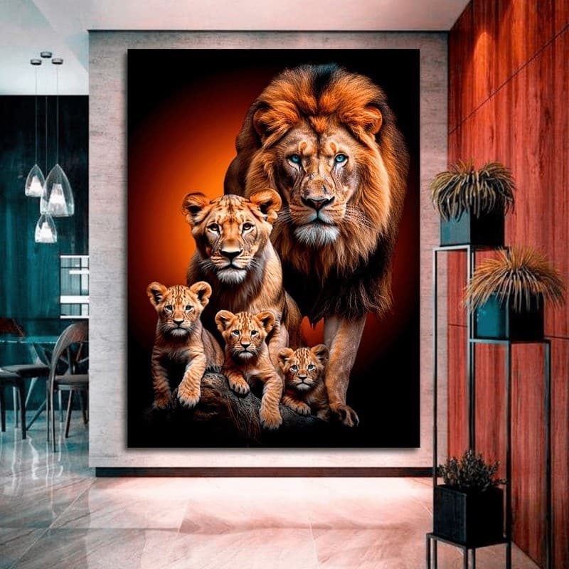 Quadro  Decorativo Para Sala Quarto Escritório Quadro Familia Leão de Judá com Filhotes Luxo 8k Casa Show1