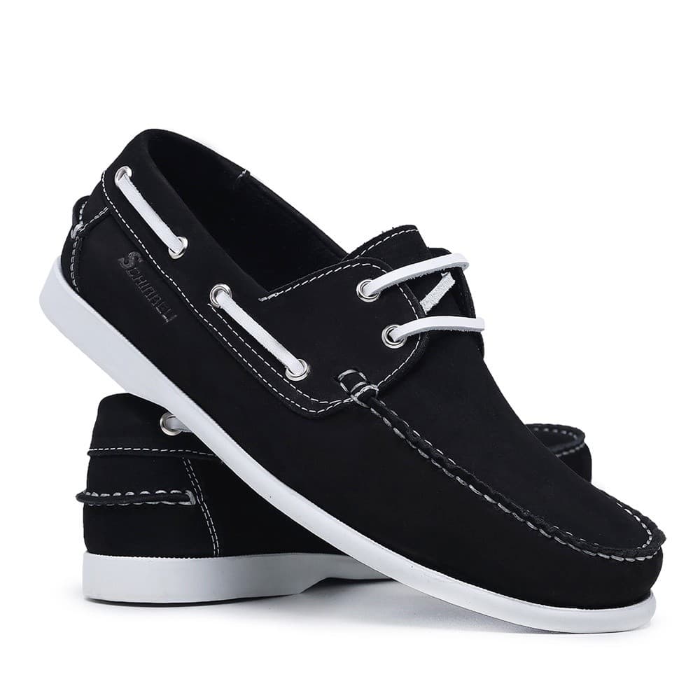 Mocassim Masculino Dockside Viena Preto e Branco Conforto Drive Couro Legítimo Solado Borracha 606