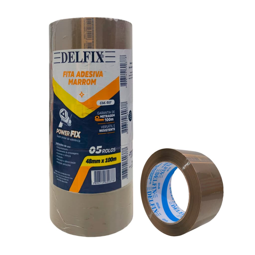 5 Fitas Adesiva Marrom Delfix Alta Qualidade 48Mm X 100M