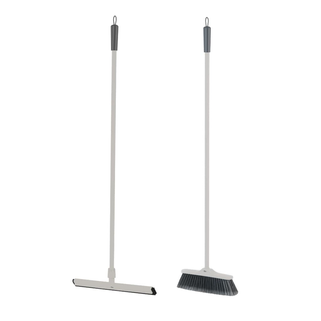 Kit Vassoura Rodo Flow Com Cabo Grande De Aço Ergonômico 120cm Reforçado Resistente Ou - Bege