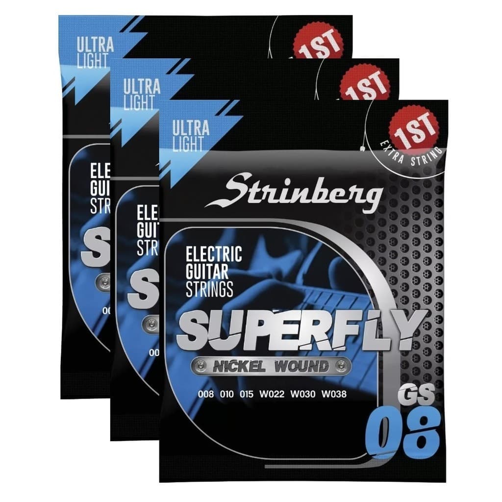 Kit 3 Jogos de Cordas Encordoamento Strinberg GS08 Guitarra 08 GS-08