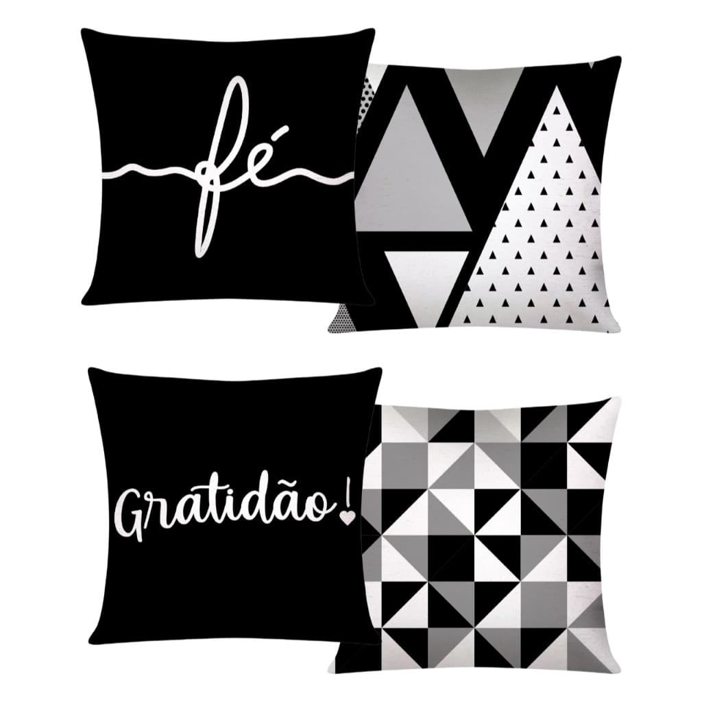 Kit c/ 04 Capas de Almofada Decorativas Modern Print 45x45 - Gratidão Preta