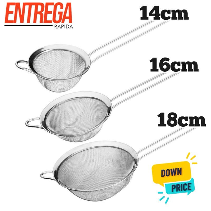 Kit 3 Peneira Grande Coador Em Aço Inox Para Cozinha, Conjunto De Peneiras