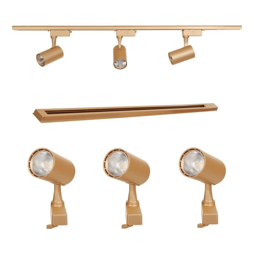 Trilho Eletrificado de 1m Com 3 Spots Cor da Luz Branco Frio(6000k) 7w Dourado Fosco