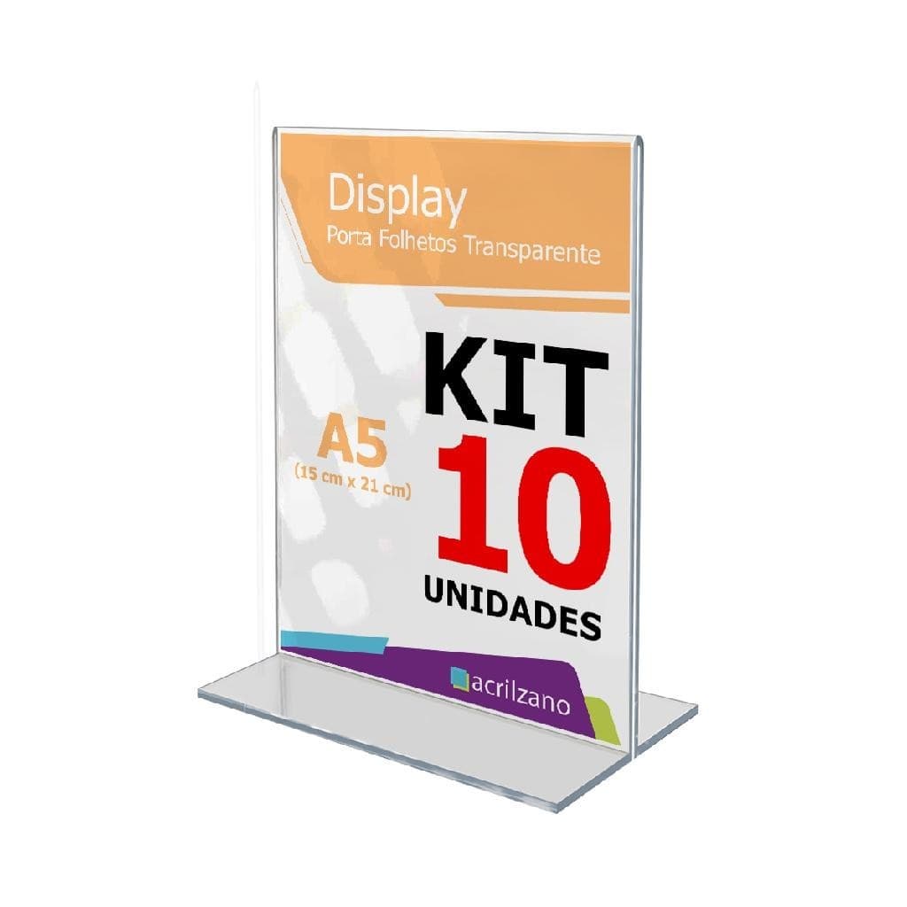 Display T 15x21 A5 Acrílico Balcão Mesa Cardápio Kit 10