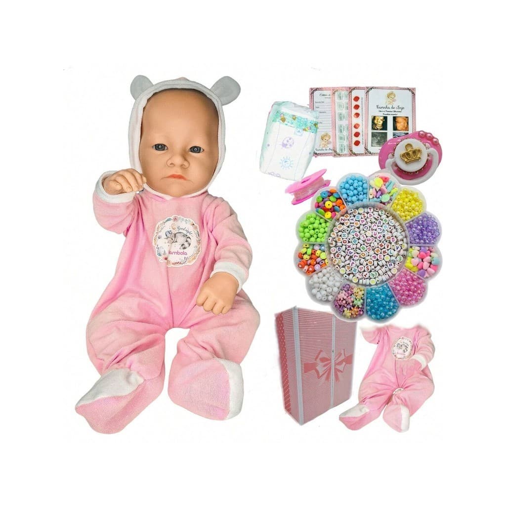 Boneca Bebe Reborn Super Realista Silicone Original + Kit Miçangas Completo 1000 Peças