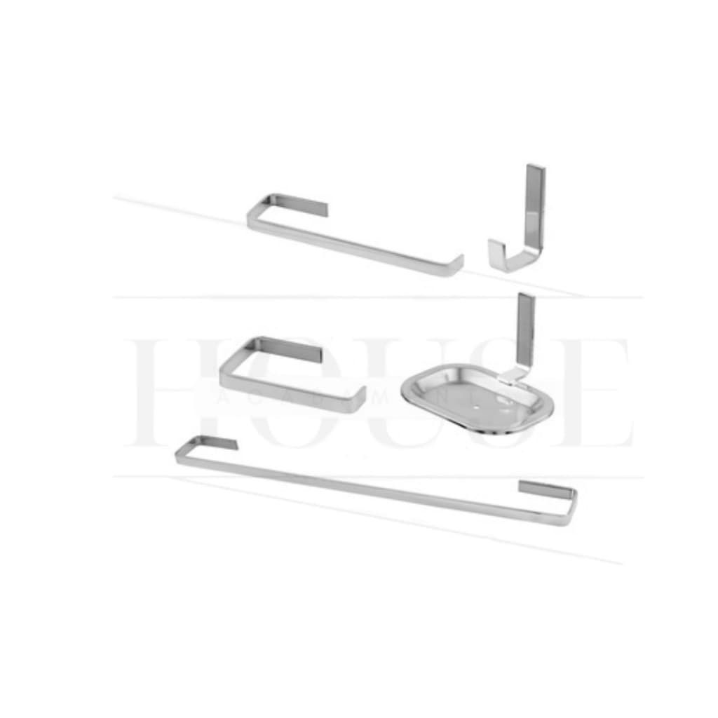 Kit Acessórios Quadra Para Banheiro Quadrado 5 Peças Cromado