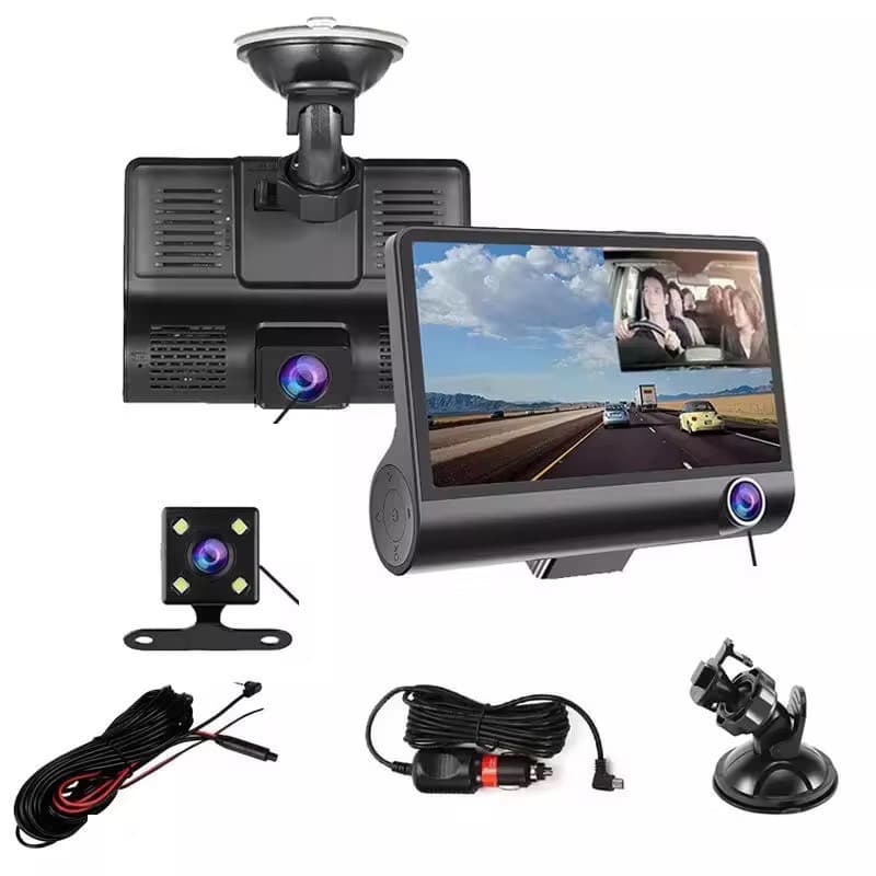 DVR Automotivo 3 Câmeras Alta Definição Visão Noturna Detecção de Movimento Bateria Interna