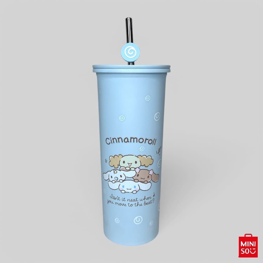 Copo Térmico Sanrio Cinnamoroll 800ml Miniso – Aço Inox, Tampa Hermética e Canudo Reutilizável Azul