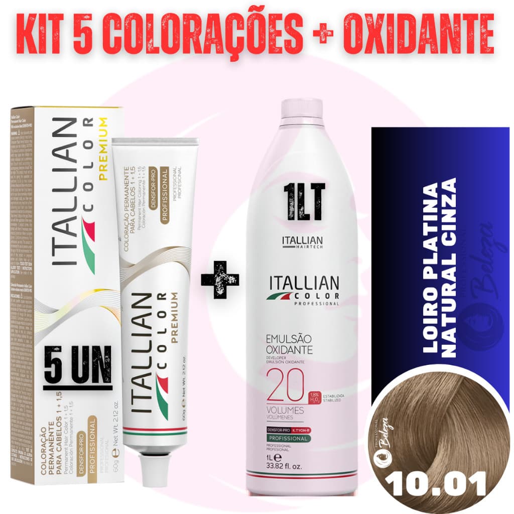 Kit 5 Tinta + Ox 20v Louro Platina Natural Cinza 10.01