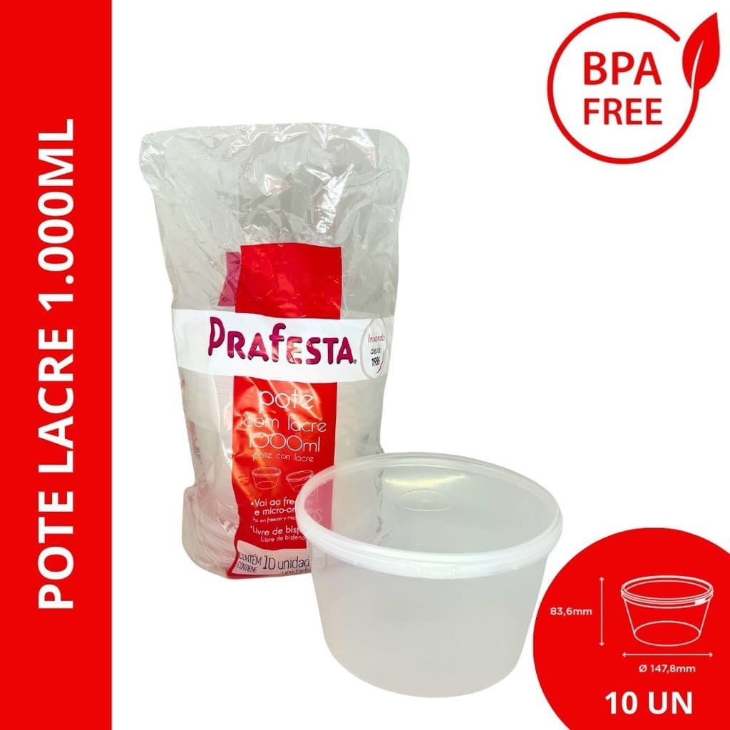 Pote Plástico Redondo Lacre Para Marmita 1000ml C/ 10un