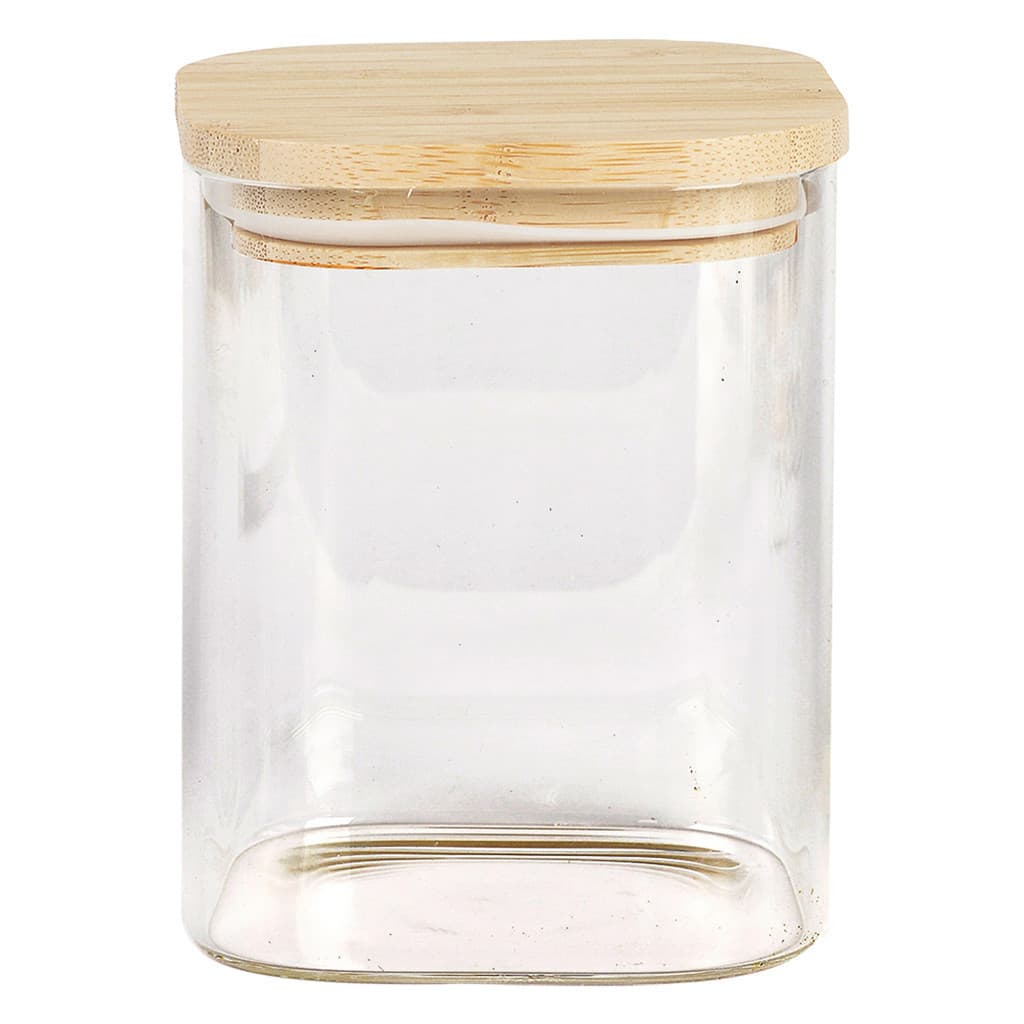 Pote 700ml Mantimento Quadrado Vidro Tampa De Bambu Novicasa