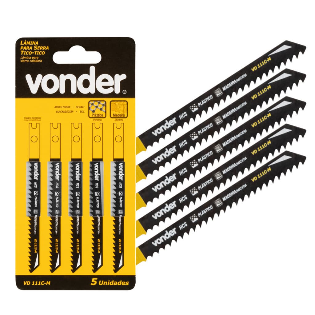 Kit 5 Lâminas de Serra Tico-Tico Encaixe tipo M, VD111CM - Vonder