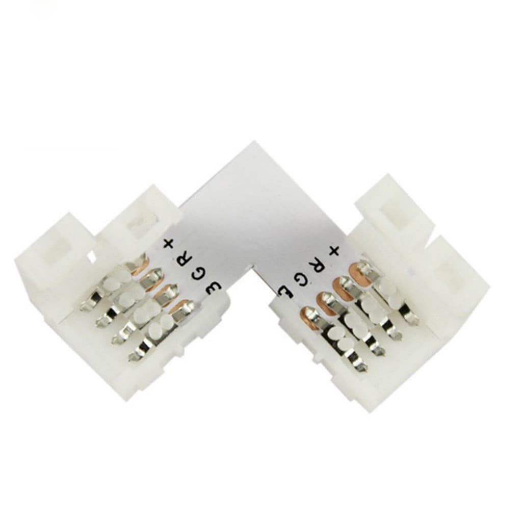 Kit 5 Conector Fita Luz Led RGB 10mm em L - 4 Vias - Conexão Sem Solda