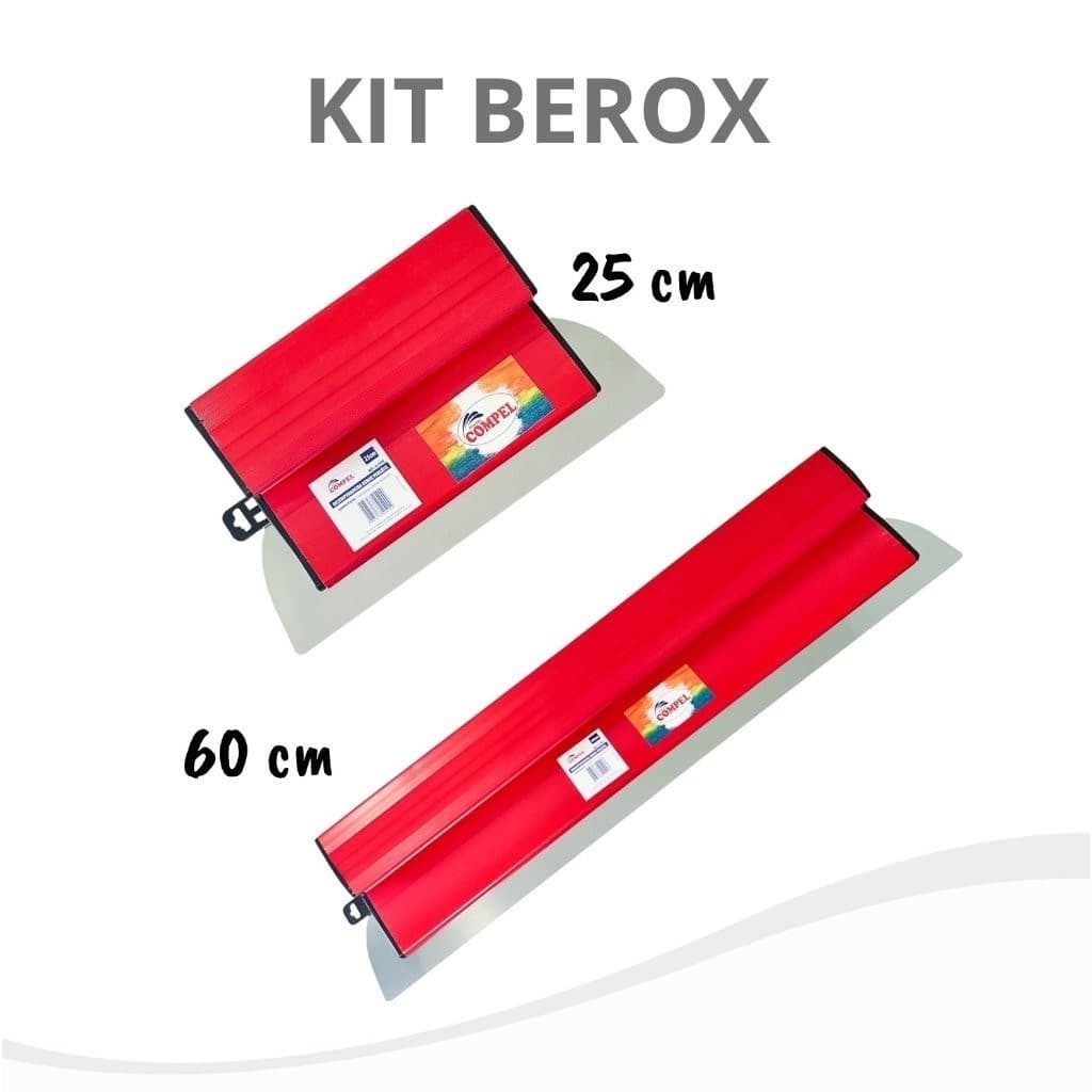 Kit Desempenadeira Berox 25 e 60cm Aço Inox Para Massa Corrida