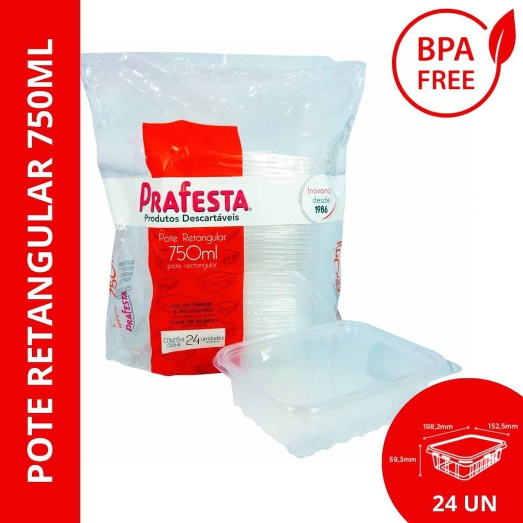 KIT POTE/TAMPA PRAFESTA RETANGUL 750ML 24UN (8316)