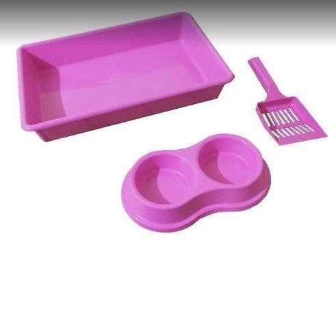 Kit Comedouro e Bebedouro  Pá e Banheira/Caixa de Areia Higiênica Pet Cão Gato kit Completo