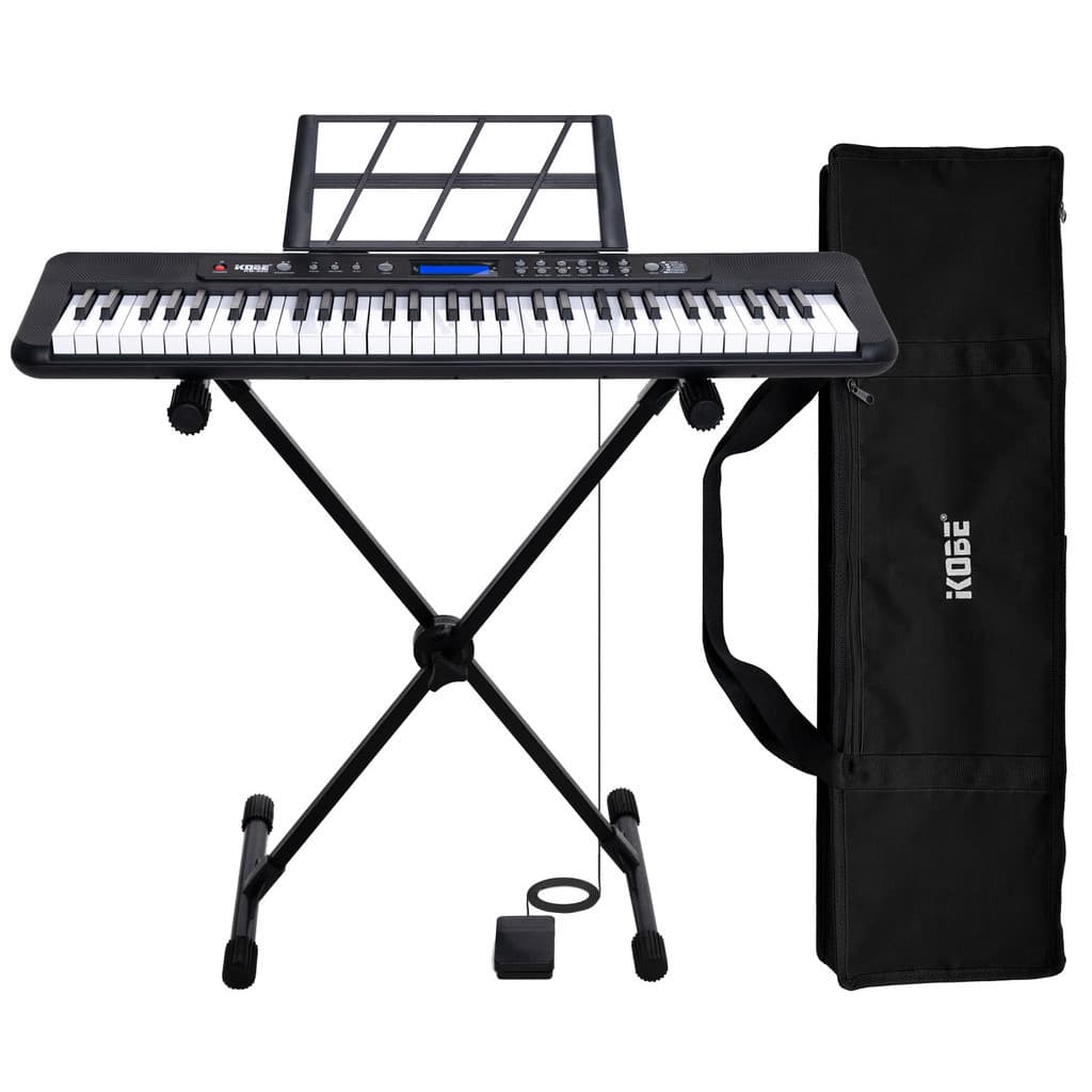 Kit Teclado Musical Kobe KB-300 5/8 61 Teclas com Sensibilidade ao Toque Completo