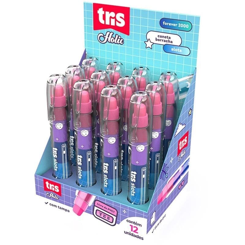 Borracha caneta TRIS slots troca pontas 5 cores un