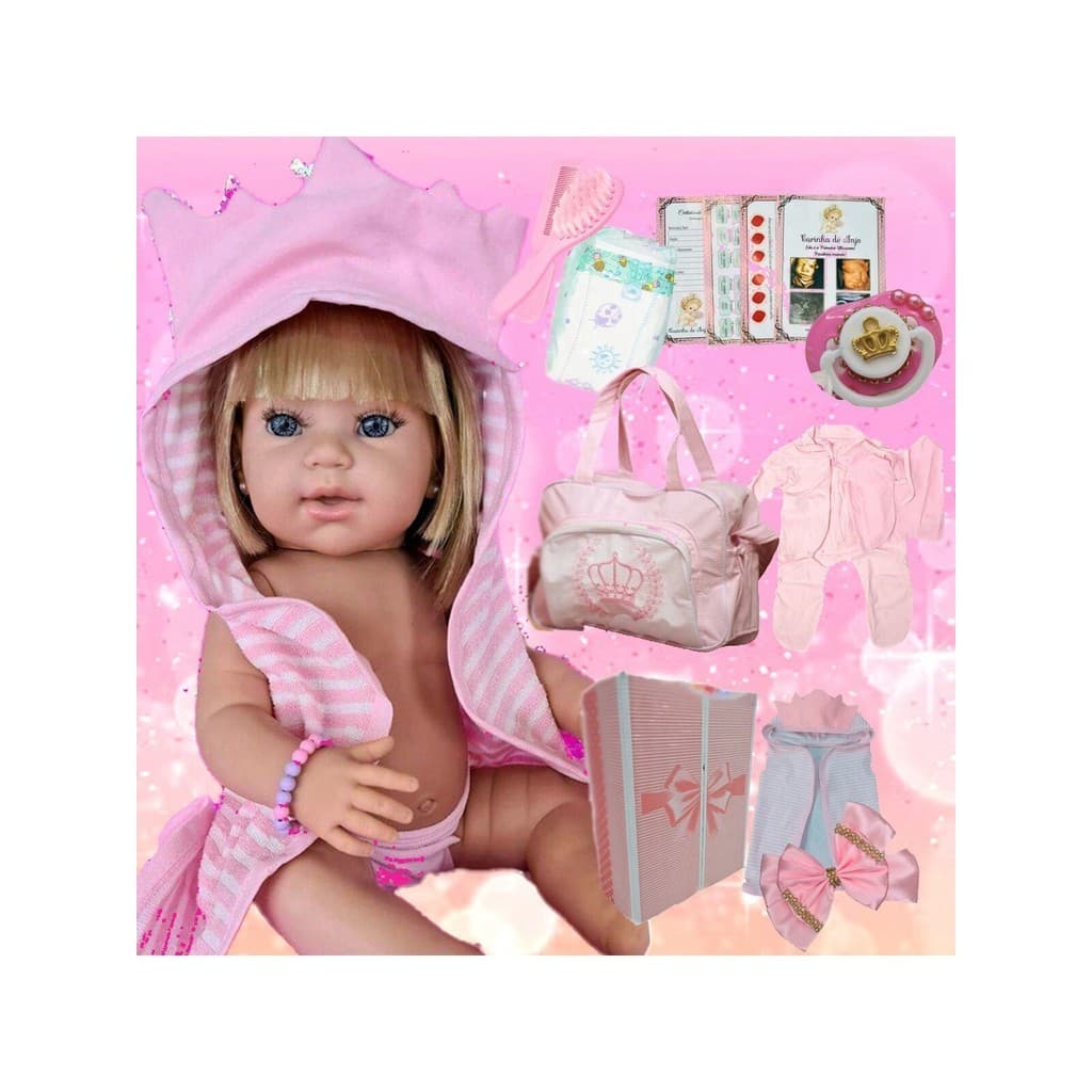 Boneca Bebê Reborn Premium Hiper Realista Envio Imediato Loira Promoção Silicone + Enxoval Completo Bolsa Maternidade