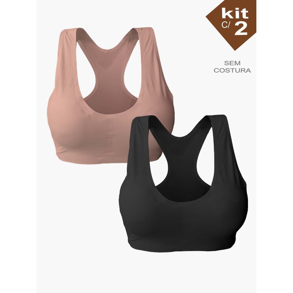 TOP FEMININO KIT c/2 TOPS NADADOR SEM COSTURA BOJO REMOVÍVEL FRESQUINHO PREMIUM SUTIÃ SUTIEN