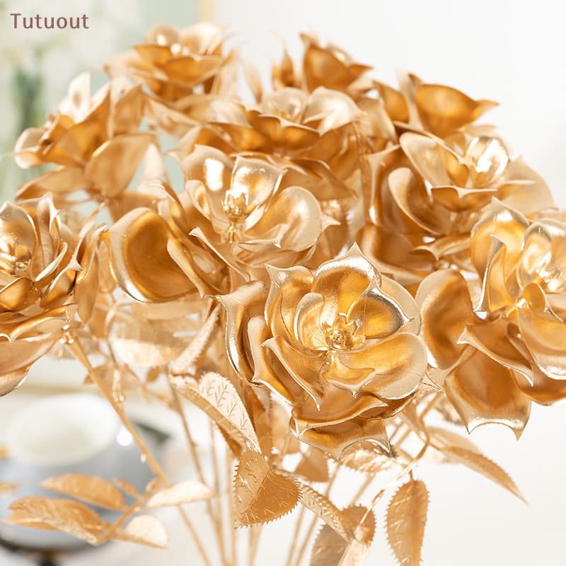 Tututu Flores Artificiais Rosas Douradas Aniversário Valenes Dia De Festa Criativa Decor BR