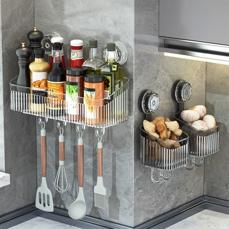 1 Prateleira De Sucção De Luxo Para Banheiro, Rack De Armazenamento Montado Na Parede, Cesta De Armazenamento De Escova De Dentes E Pasta De Dente Para Lavar As Mãos E Gargarejar